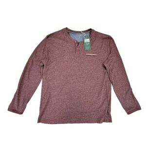 Jules Mens Slim Fit Burgundy Heathered Henley Long Sleeve Shirt 2XL